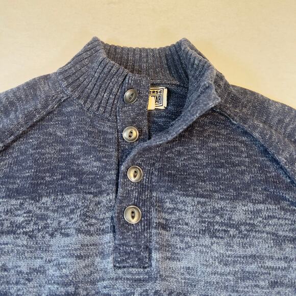 Converse One Star Henley Sweater Men's L 4 Button 100% Cotton Blue Tones Striped - Picture 4 of 12
